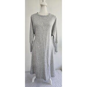 Vintage 80s Kittens Dress Wome's L Gray White Flare Waist Batwing Ribbed Sleeves
